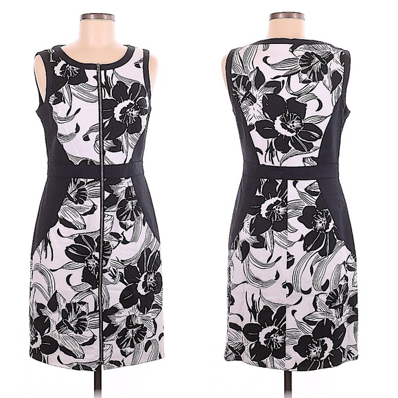 🖤 Adrianna papell Black and White Floral cocktail zip up Dress size 8 - Picture 1 of 6